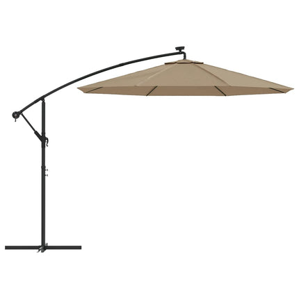 hængeparasol med LED-lys og stålstang 300 cm gråbrun
