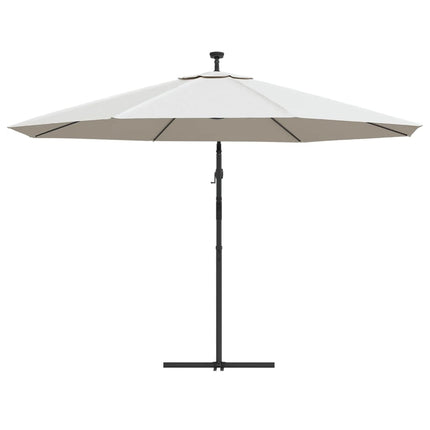 hængeparasol med LED-lys og metalstang 350 cm sandfarvet