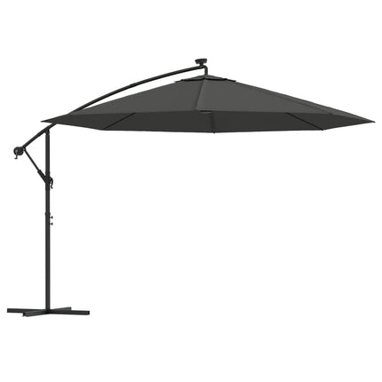 hængeparasol med LED-lys og metalstang 350 cm antracitgrå