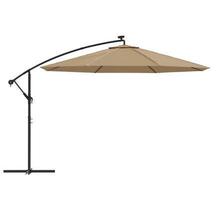 hængeparasol med LED-lys og metalstang 350 cm gråbrun