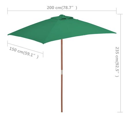 parasol 150x200 cm træstang grøn