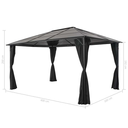 pavillon med gardin aluminium 4 x 3 x 2,6 m sort