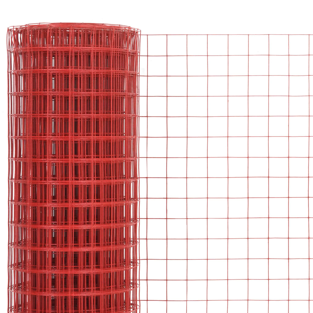 hønsenet stål med PVC-belægning 10 x 1,5 m rød