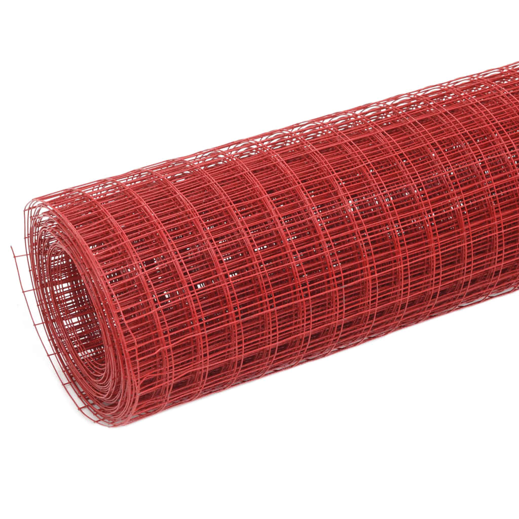 hønsenet stål med PVC-belægning 10 x 1,5 m rød