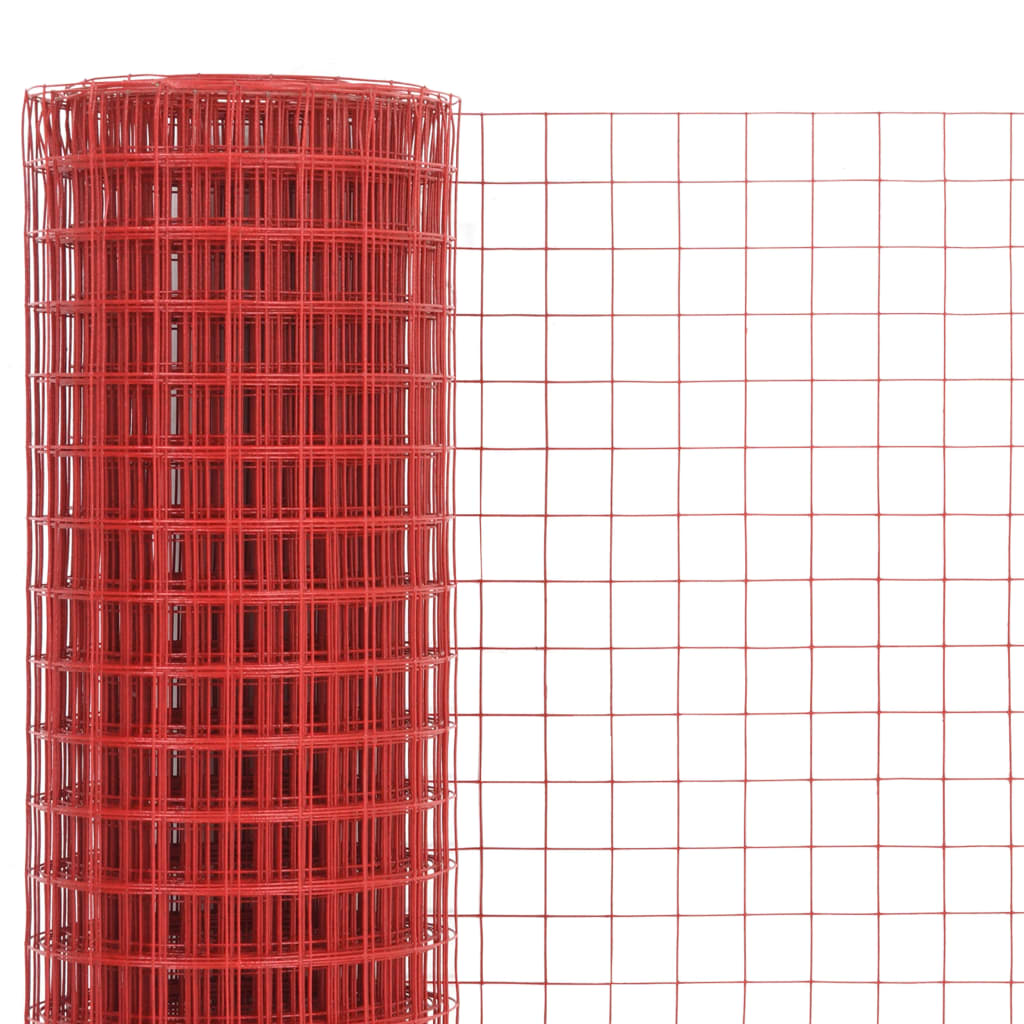 hønsenet stål med PVC-belægning 10 x 1,5 m rød