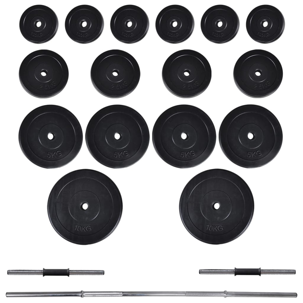 træningsbænk med vægtstang- og håndvægtsæt 60,5 kg