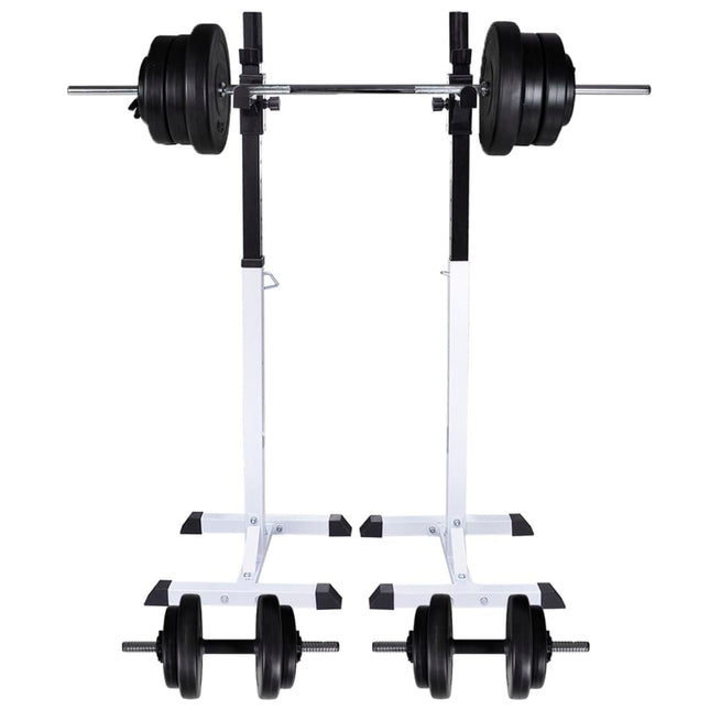 vægtstang- og squat-stativ med vægtstang- og håndvægtsæt 60,5kg