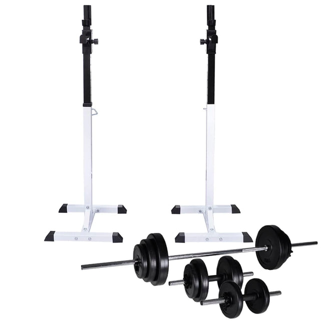 vægtstang- og squat-stativ med vægtstang- og håndvægtsæt 30,5kg
