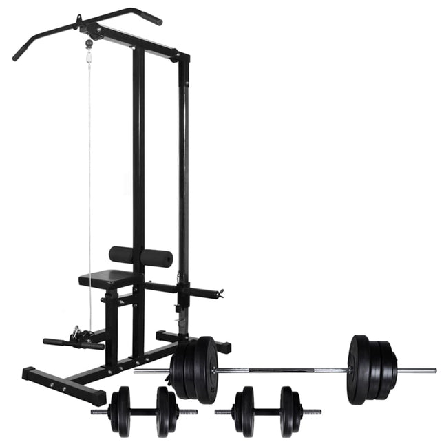 styrketårn med vægtstang- og håndvægtsæt 60,5 kg