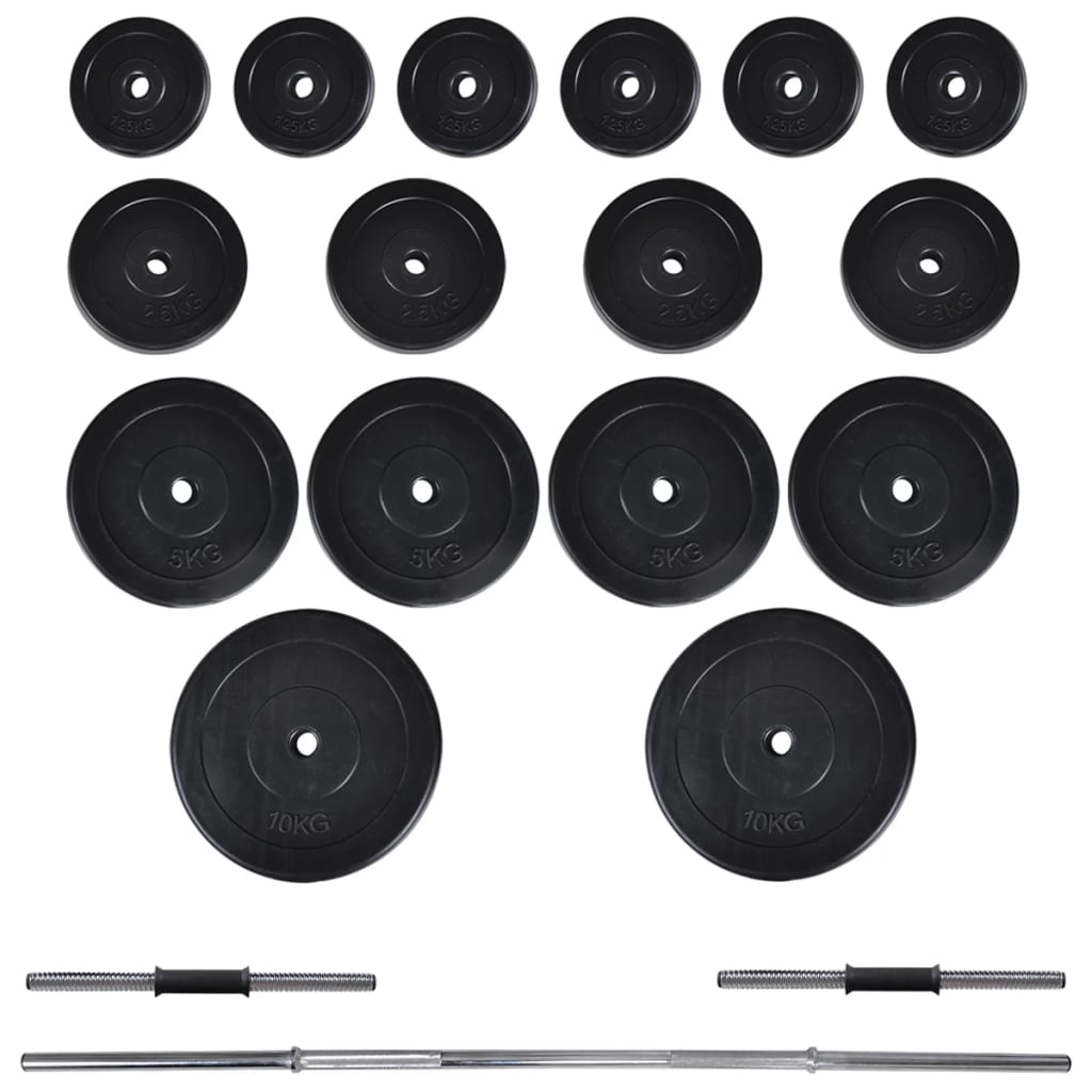 træningsbænk med vægtstativ, vægtstang- og håndvægtsæt 60,5 kg