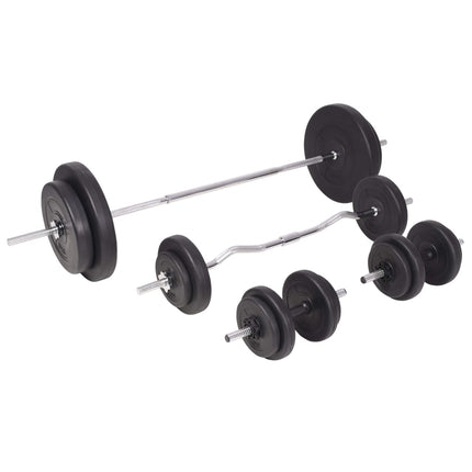 vægtbænk med vægtstativ, vægtstang- og håndvægtsæt 90 kg