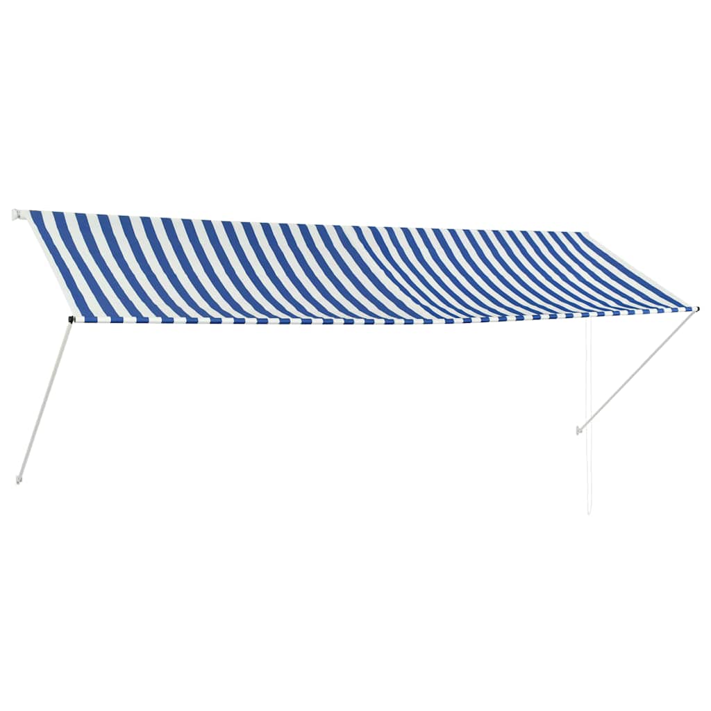 Foldemarkise 350 × 150 cm - blå/hvid, til terrasse og altan