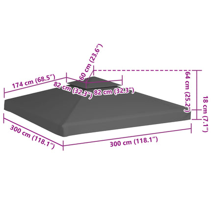 pavillontopdække i 2 lag 3x3 m 310 g/m² gråbrun