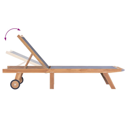 foldbar liggestol med hjul massivt teak og textilene
