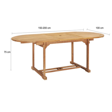 forlængeligt havebord 150-200 x 100 x 75 cm massivt teaktræ