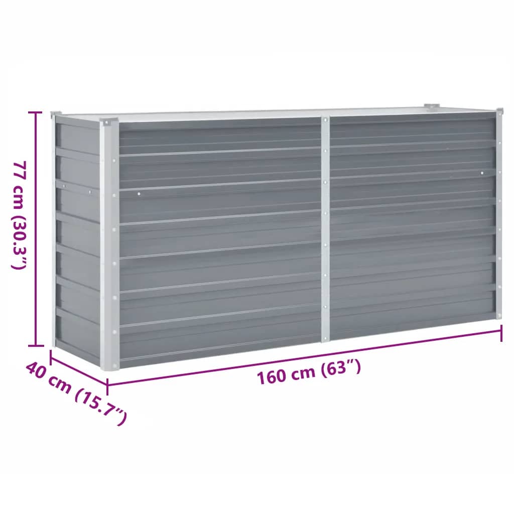 højbed 160x40x77 cm galvaniseret stål grå