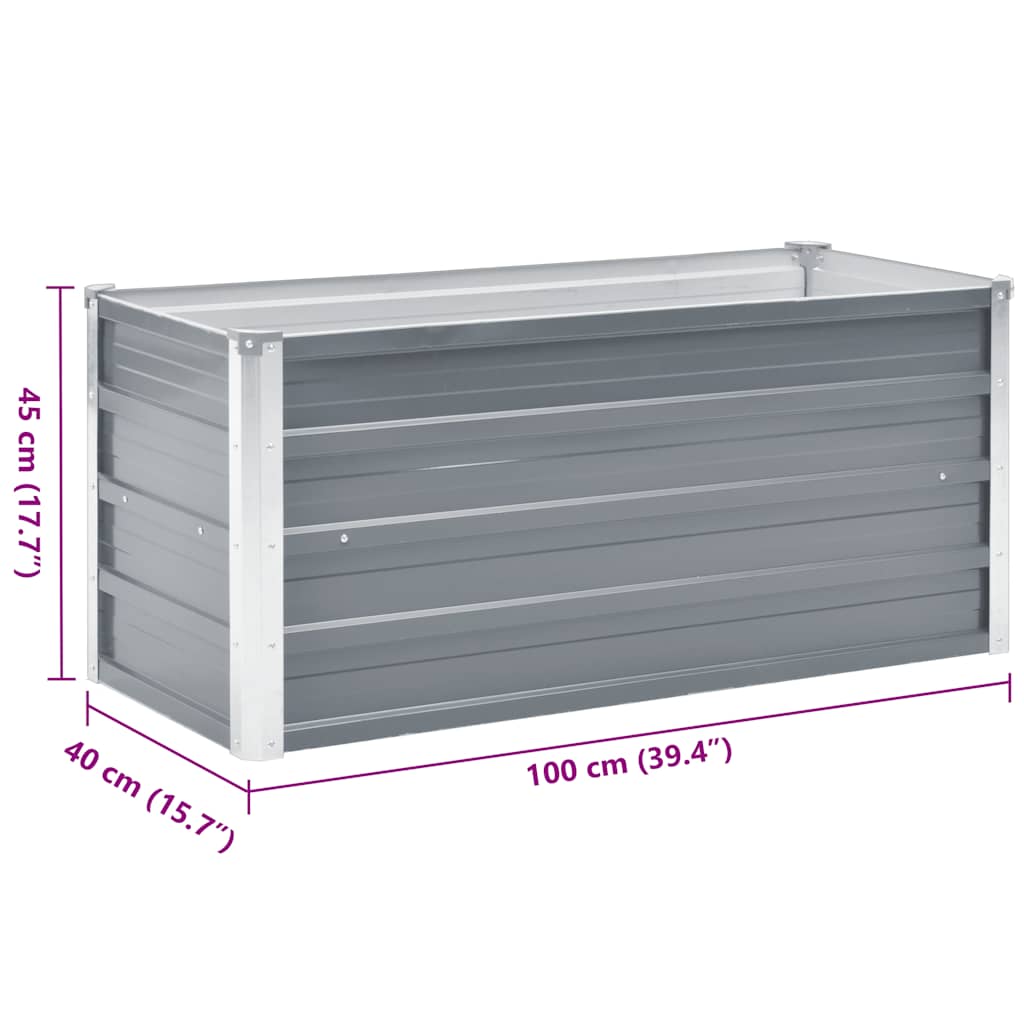 forhøjet plantekasse 100x40x45 cm galvaniseret stål grå