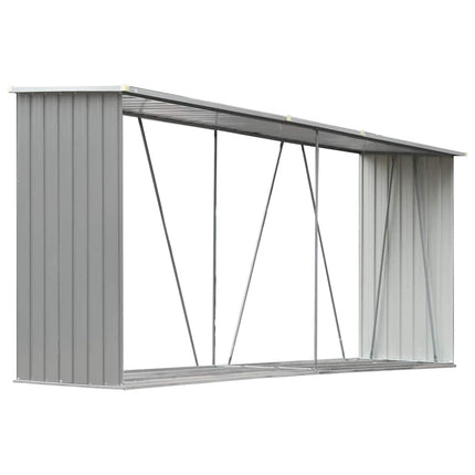 brændeskur til haven galvaniseret stål 330x84x152 cm grå