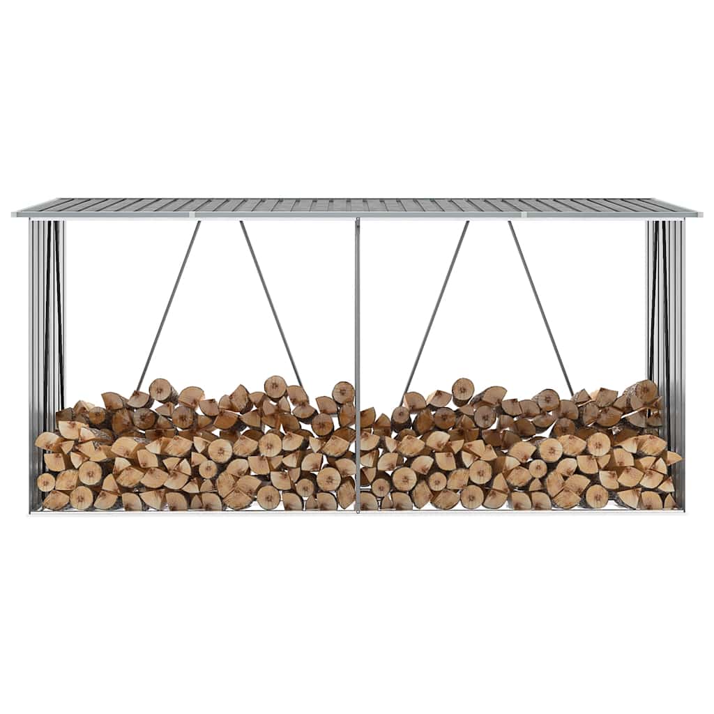 brændeskur til haven galvaniseret stål 330x84x152 cm grå billede