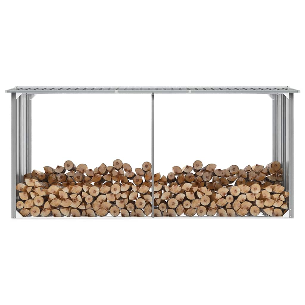 brændeskur til haven galvaniseret stål 330 x 92 x 153 cm grå billede