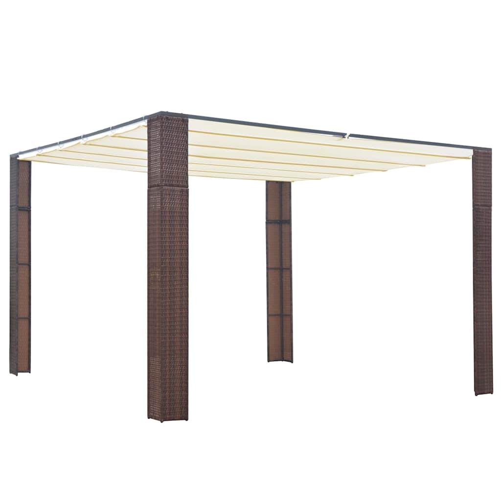 pavillon med tag polyrattan 300x300x220 cm brun cremefarvet