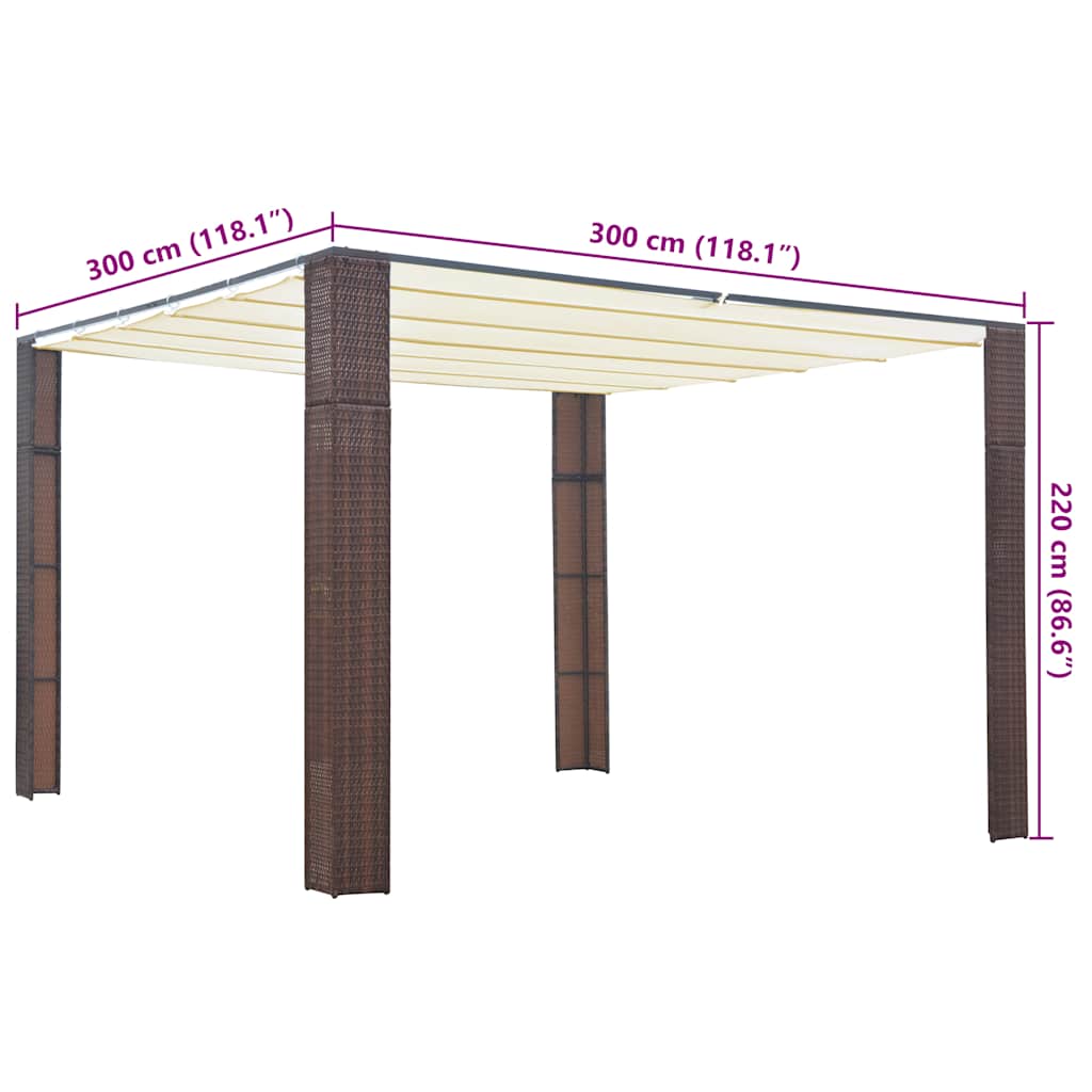 pavillon med tag polyrattan 300x300x220 cm brun cremefarvet