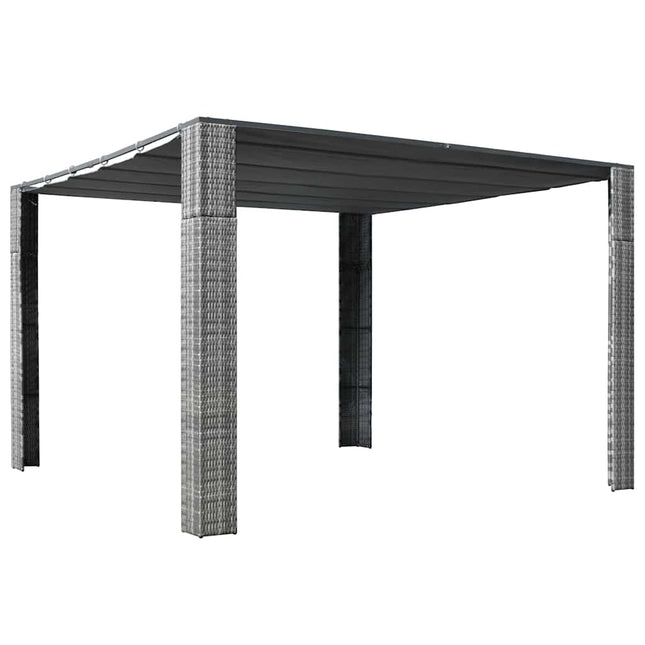pavillon med tag polyrattan 300x300x220 cm grå antracitgrå