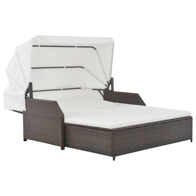 2-personers solseng med baldakin polyrattan brun