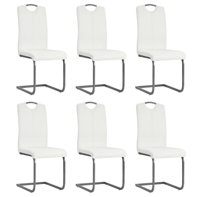spisebordsstole med cantilever 6 stk. stof hvid
