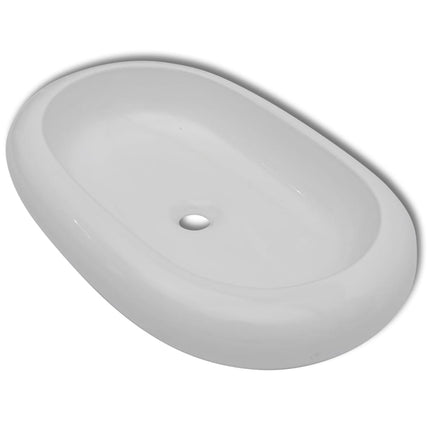 badeværelseshåndvask med blandingsbatteri keramik oval hvid