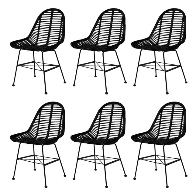 spisebordsstole 6 stk. naturligt rattan sort