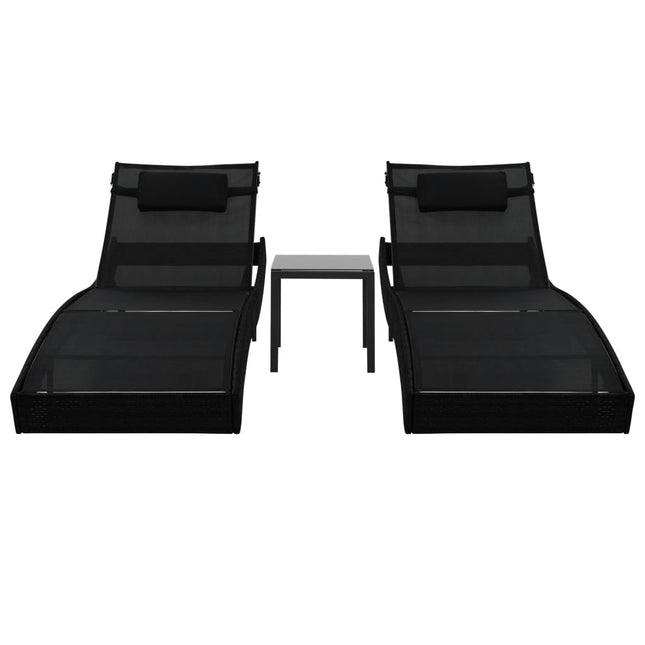 liggestole 2 stk. med bord polyrattan og textilene sort