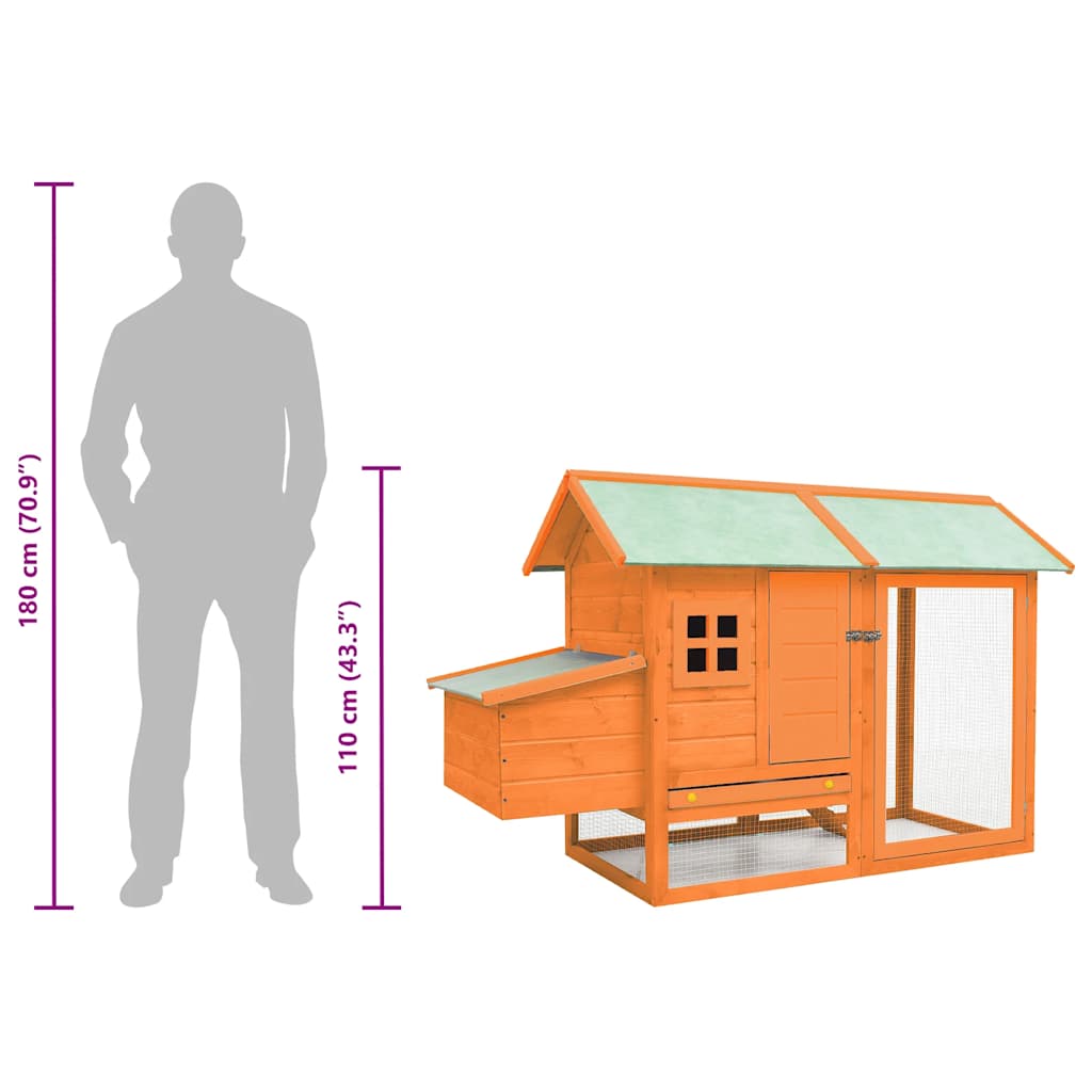 hønsehus 170x81x110 cm massivt fyrre- og grantræ