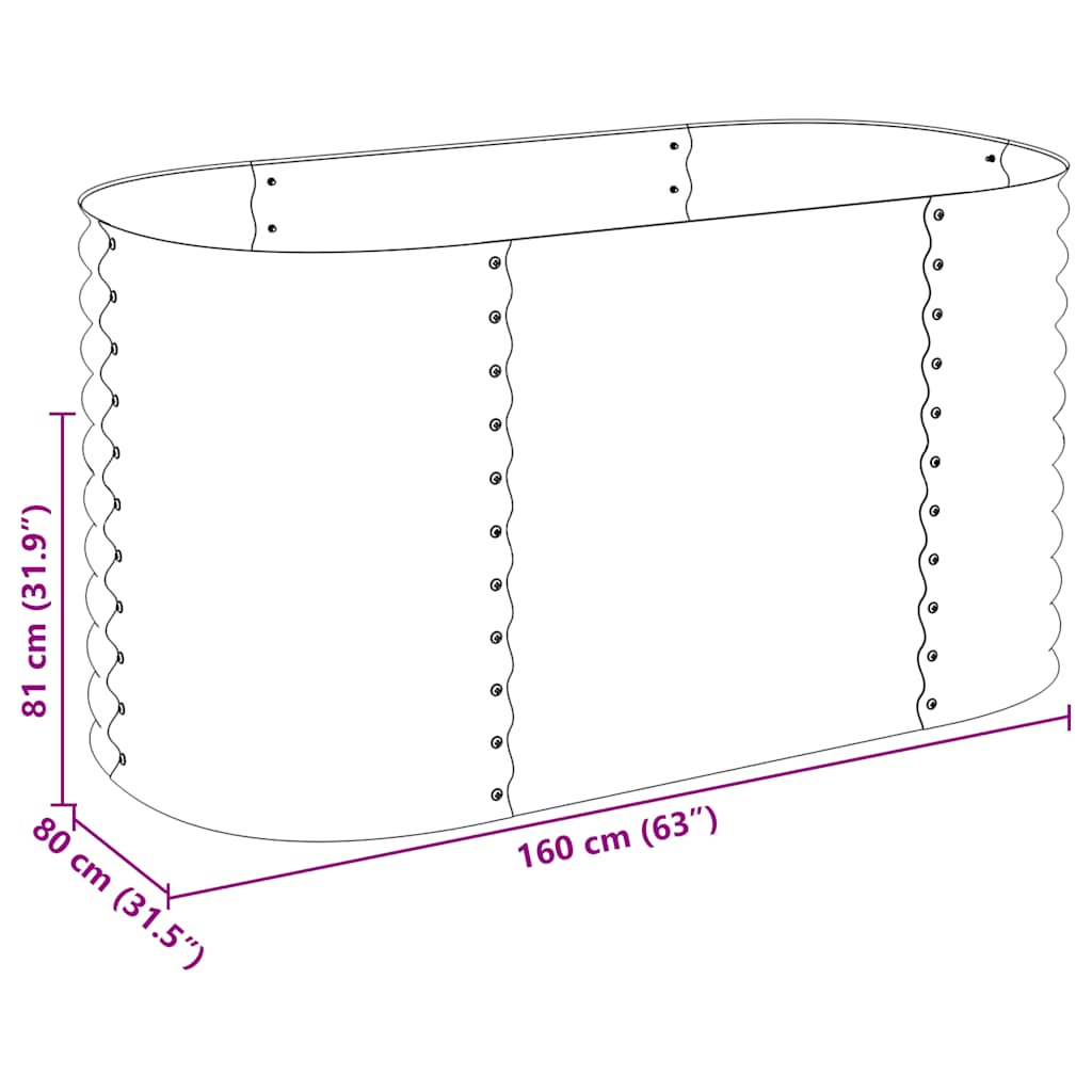 forhøjet plantekasse 160x80x81 cm galvaniseret stål grå