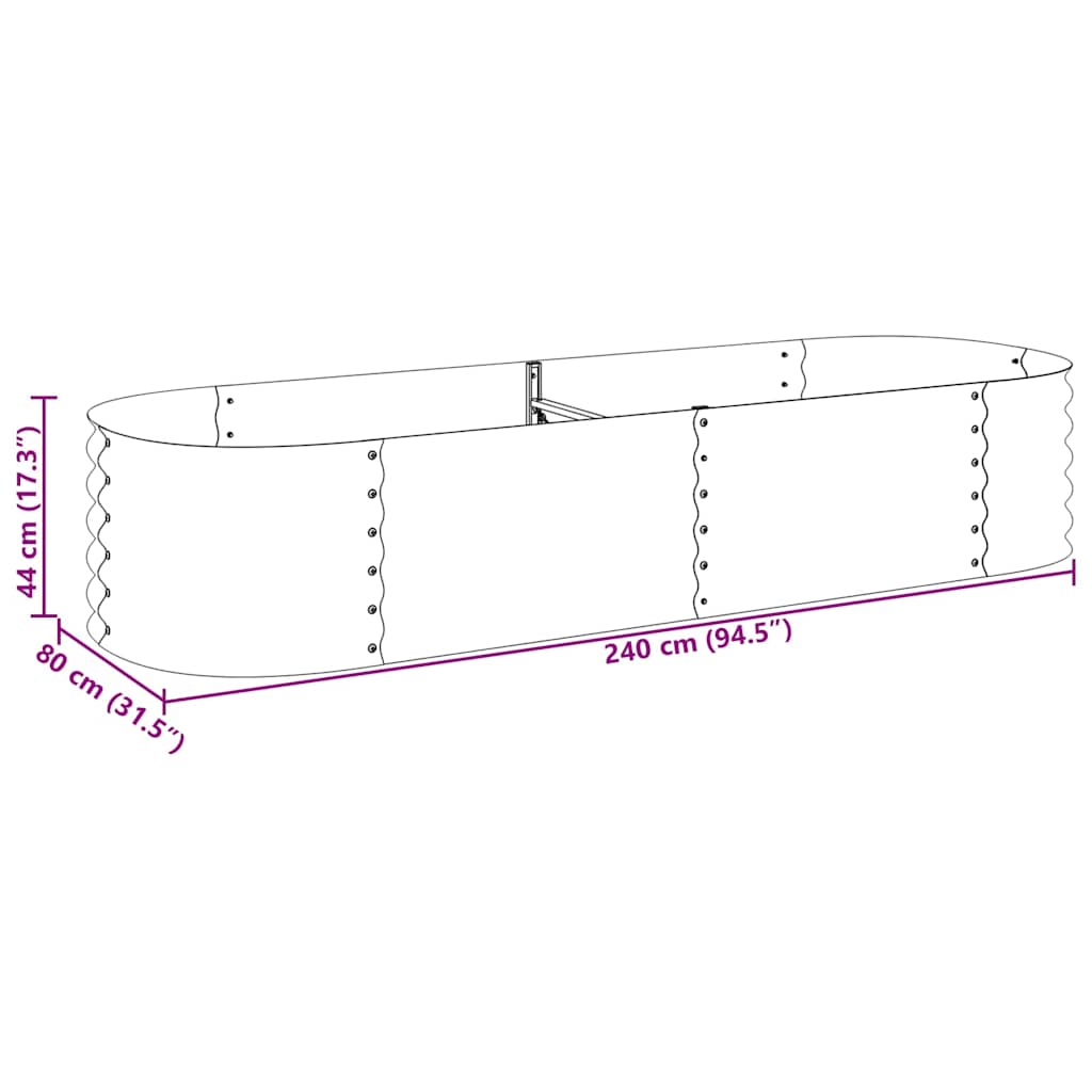 forhøjet plantekasse 240x80x44 cm galvaniseret stål grå