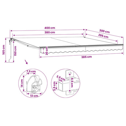 foldemarkise motoriseret 400 cm cremefarvet