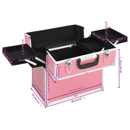 makeupkuffert 38x23x34 cm pink aluminium