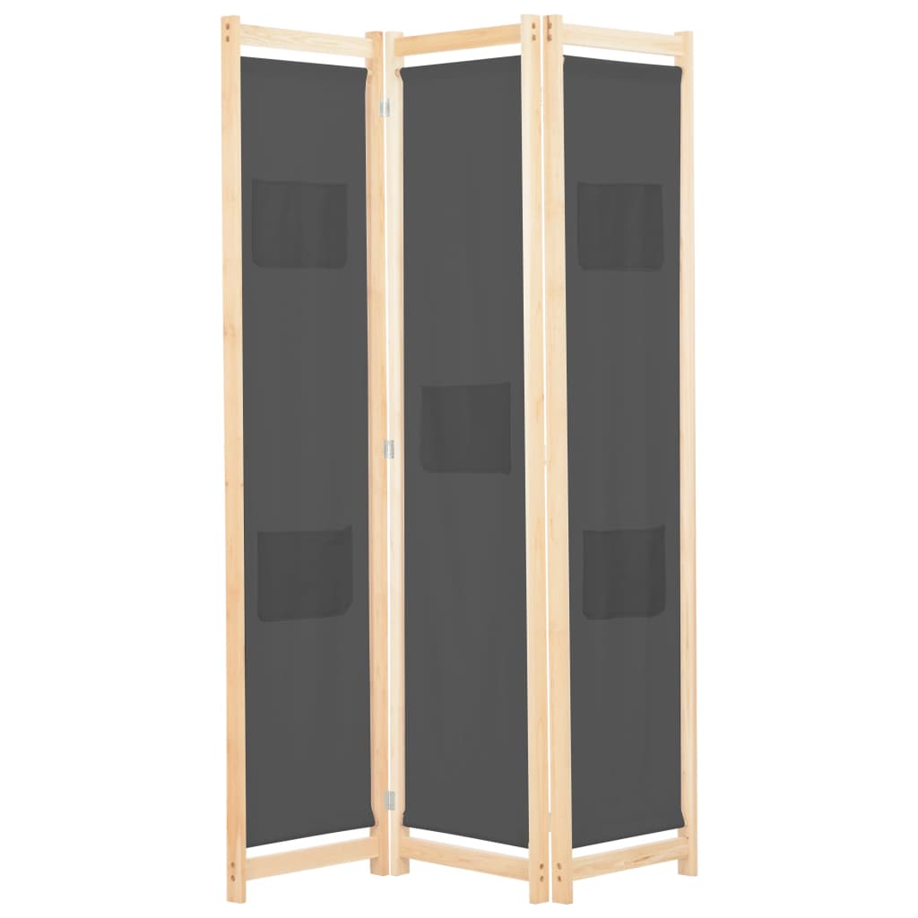 3-panels rumdeler 120 x 170 x 4 cm stof grå billede