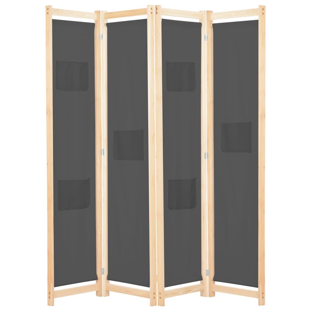 4-panels rumdeler 160 x 170 x 4 cm stof grå billede