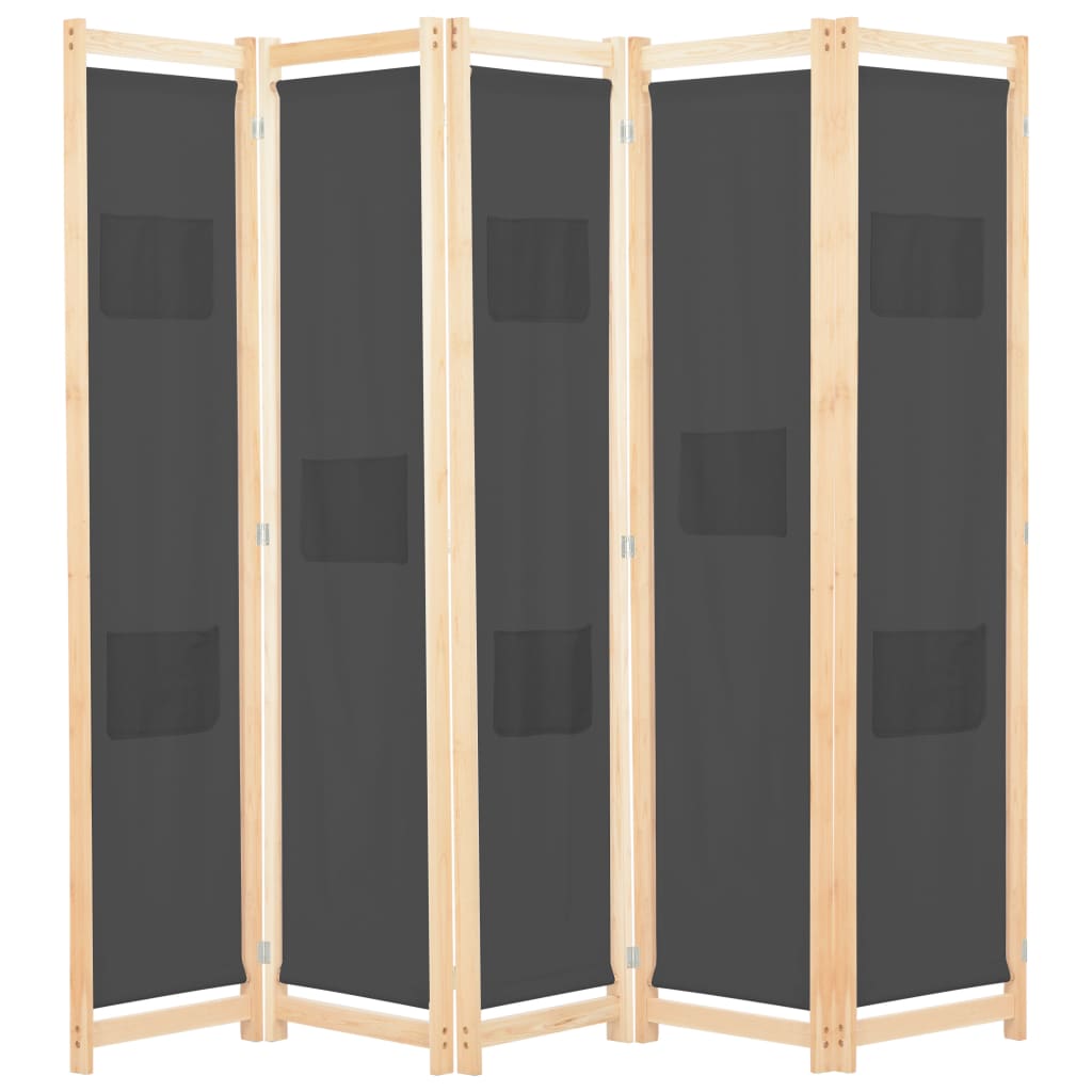 vidaXL 5-panelers rumdeler 200 x 170 x 4 cm stof grå