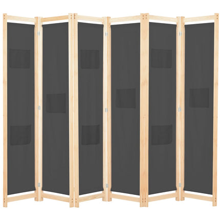 6-panelers rumdeler 240 x 170 x 4 cm stof grå