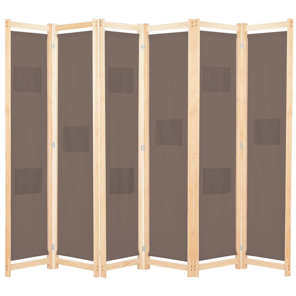 Rumdeler med 6 paneler i stof - brun, 240 × 170 × 4 cm