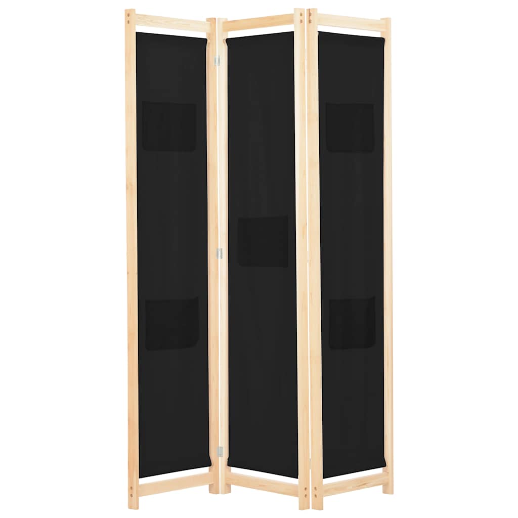 3-panels rumdeler 120 x 170 x 4 cm stof sort billede