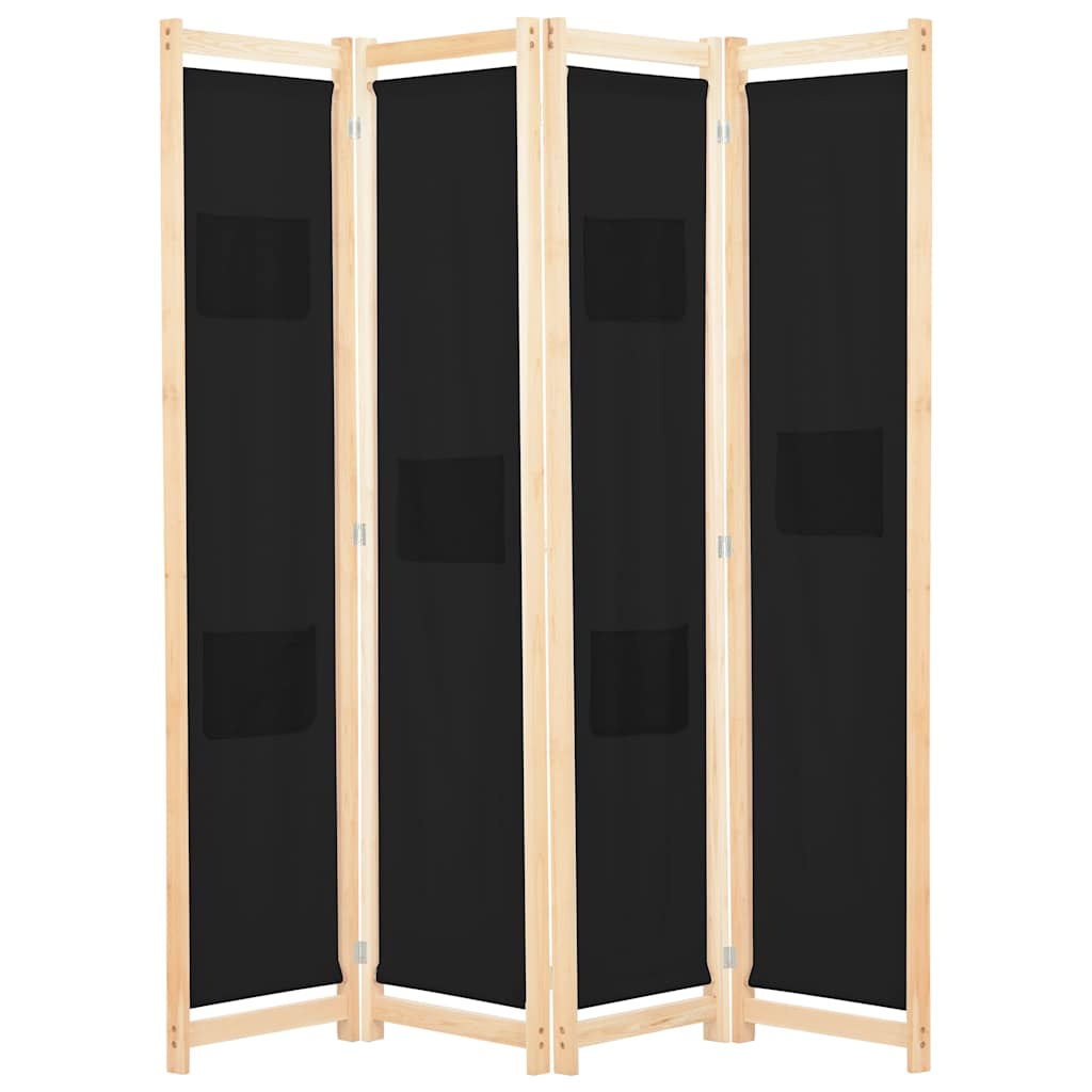 4-panels rumdeler 160 x 170 x 4 cm stof sort billede