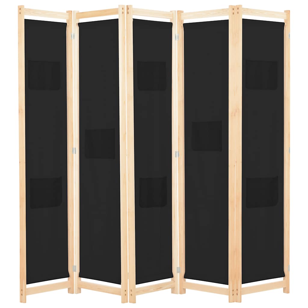 5-panels rumdeler 200 x 170 x 4 cm stof sort billede