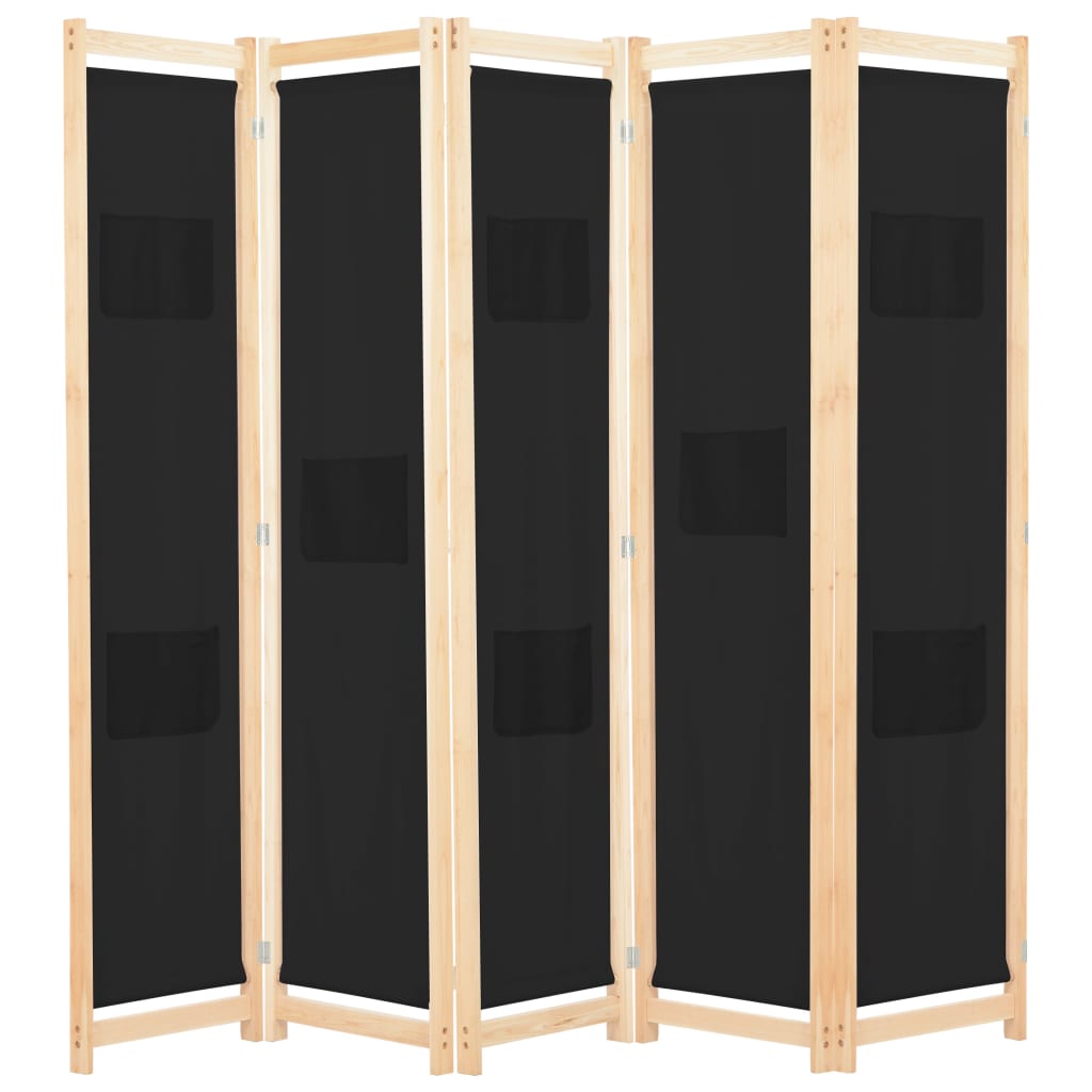 5-panels rumdeler 200 x 170 x 4 cm stof sort billede