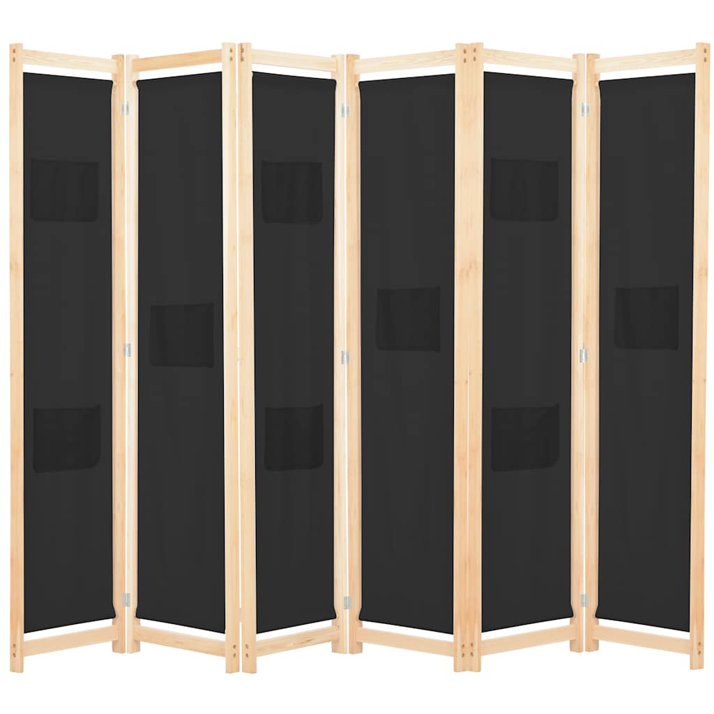 6-panels rumdeler 240 x 170 x 4 cm stof sort billede