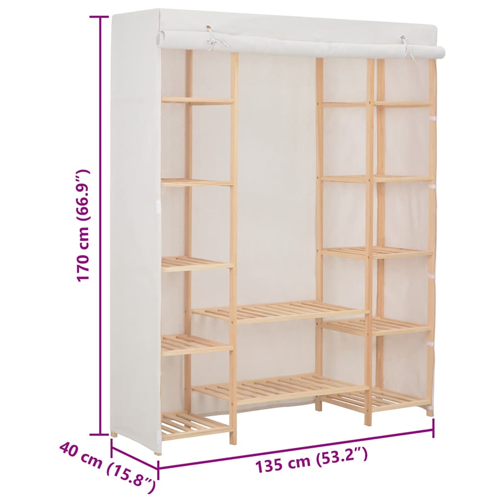 klædeskab 135 x 40 x 170 cm stof hvid