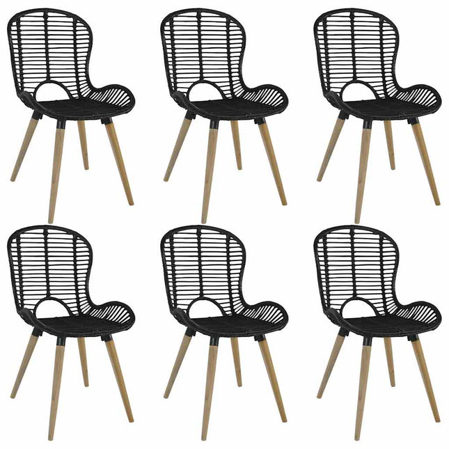 spisebordsstole 6 stk. naturligt rattan sort