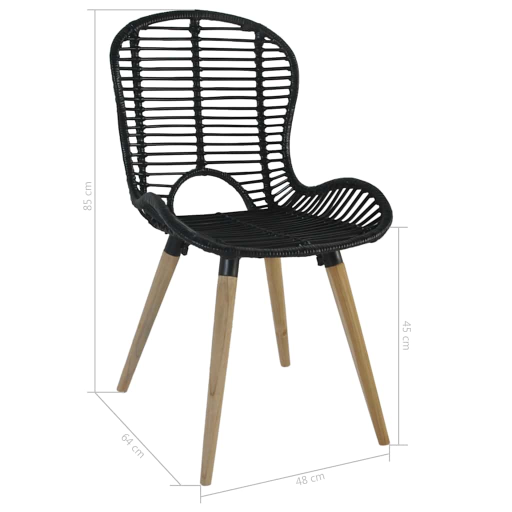 spisebordsstole 6 stk. naturligt rattan sort